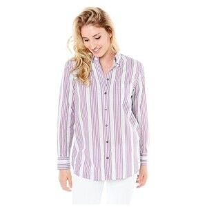 EQUIPMENT Femme White Red Blue Striped 100% Cotton Button Up Blouse Size Small